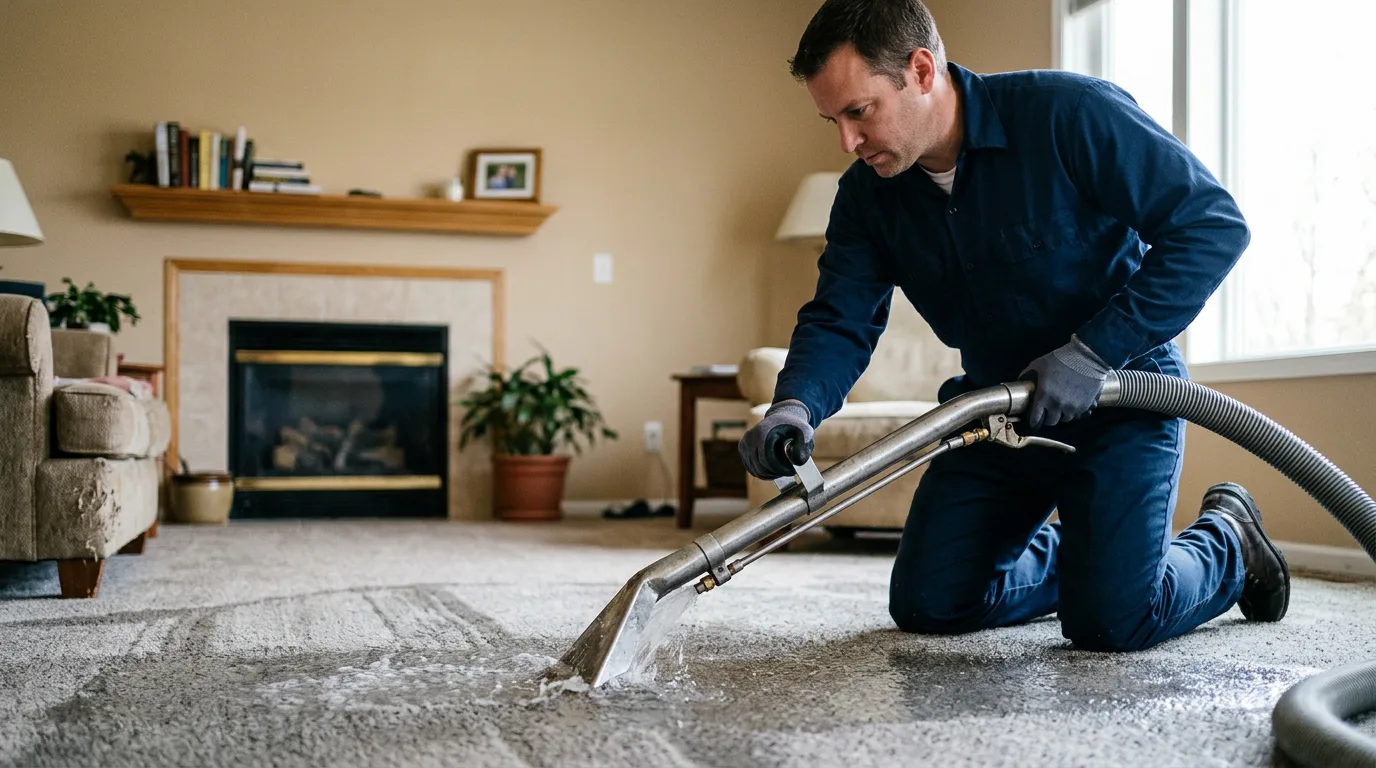 Water damage restoration technician working near Thompson, MO